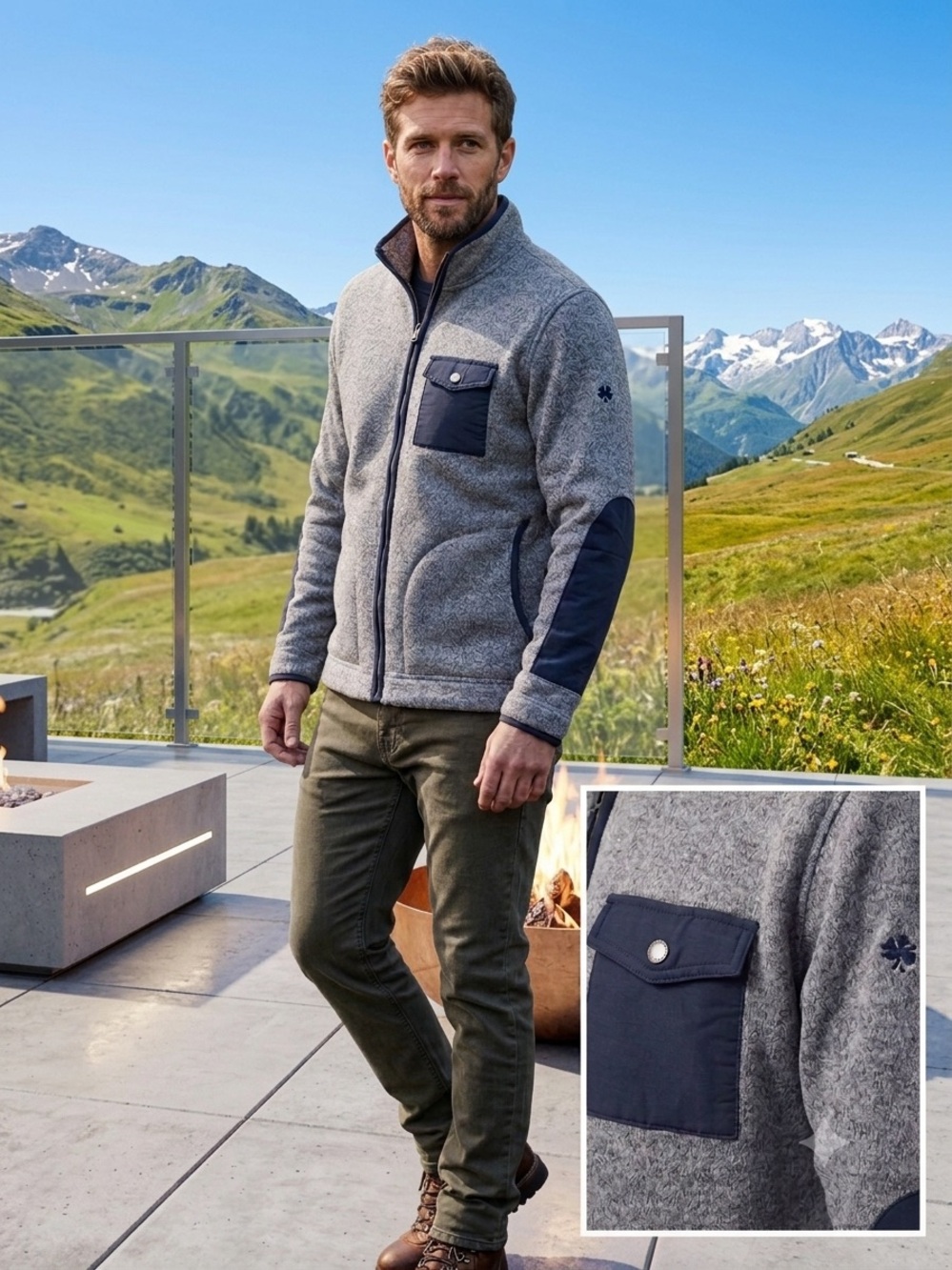 Brooks Brothers Gray Heather Fleece Jacket with Navy Accents